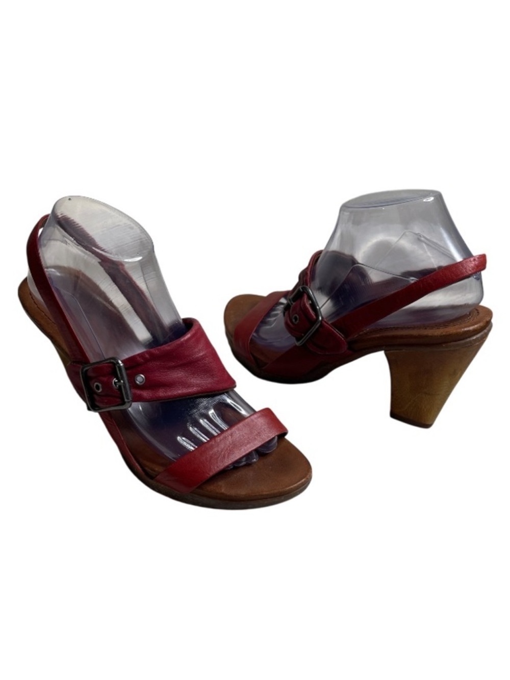 Naya Alamosa Burnt Red Leather Heeled Slingback Sandals Buckle Open Almond Toe 9